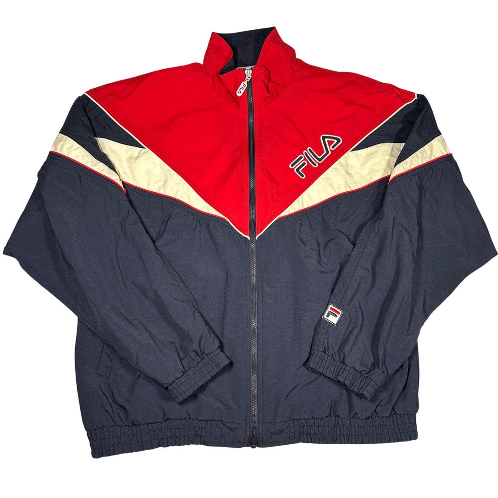 Vintage Fila Windbreaker Jacket Navy Red Colorblock Full Zip Track Mens Large